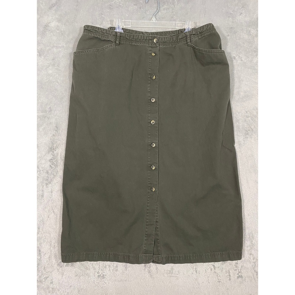 Charter Club Skirt 20W Olive Green Button Front Cotton Twill Midi Utility Grunge